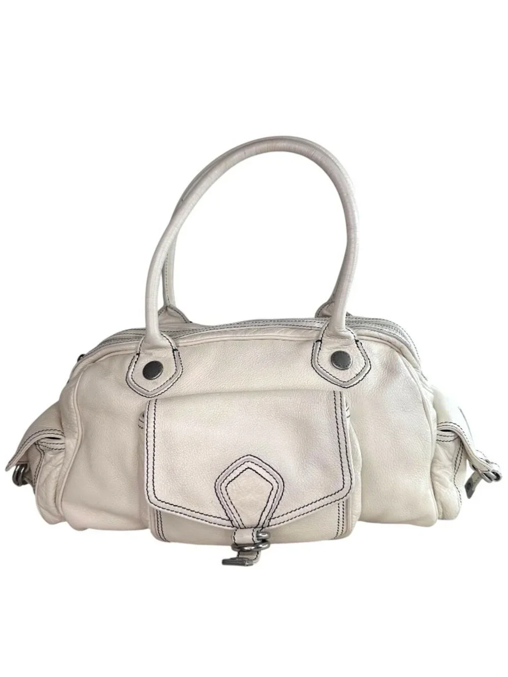 Vintage Marc Jacobs White/Ivory Leather Multi-Pocket Y2K Satchel HandBag Auth